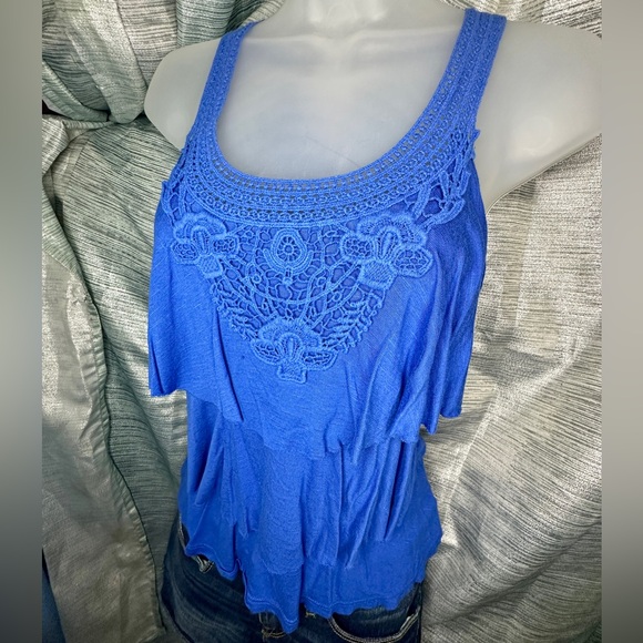 Candie’s Majestic Blue Scoop Neck Ruffle Tiered Tank Top Summer Shirt ~ X-Small - Picture 4 of 8